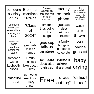 SIPA Graduation Bingo Card