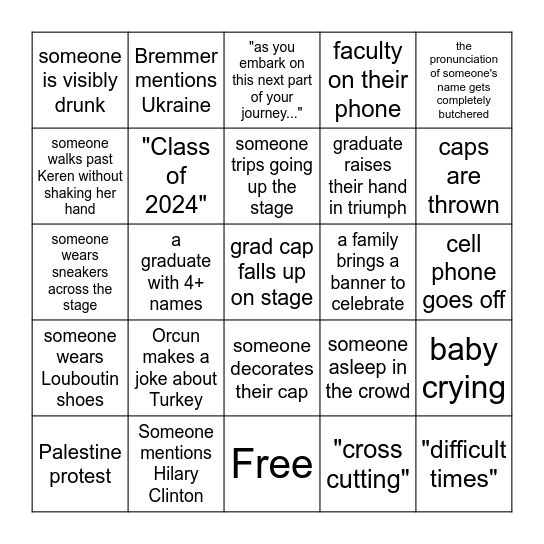 SIPA Graduation Bingo Card