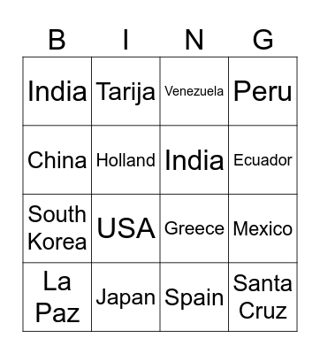 Culture Bingo Card