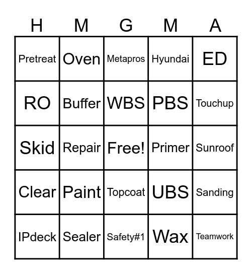 Paint Shop Bingo Card