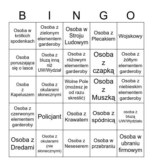 Bingo projekt Bingo Card