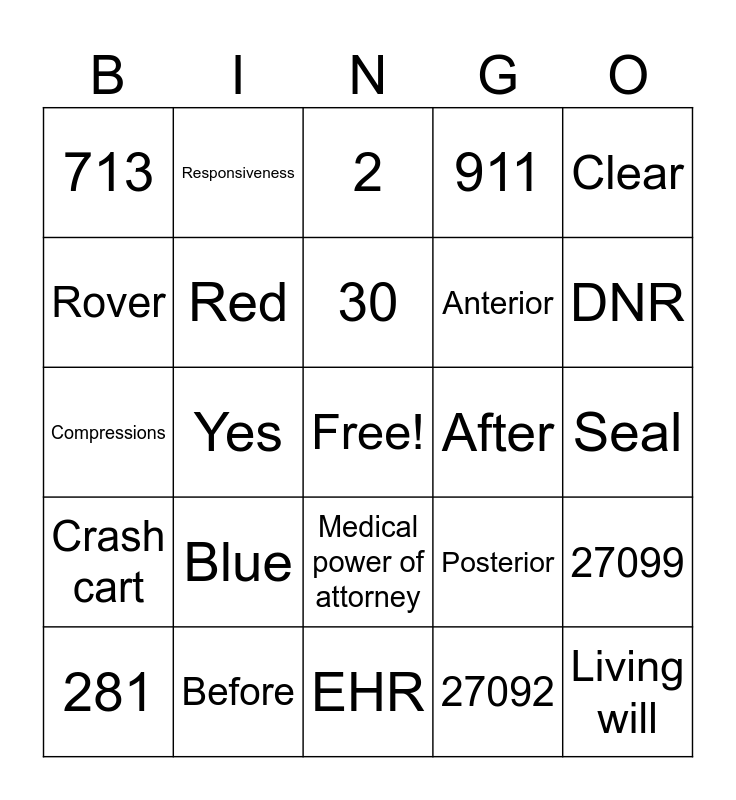 Emergency Preparedness Bingo Card