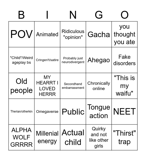 CRINGE BINGO Card