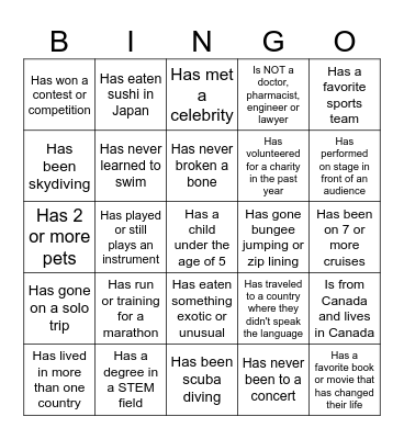 Getting to Know YOU Bingo Card