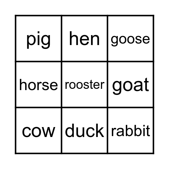 Farm Animal Bingo! Bingo Card