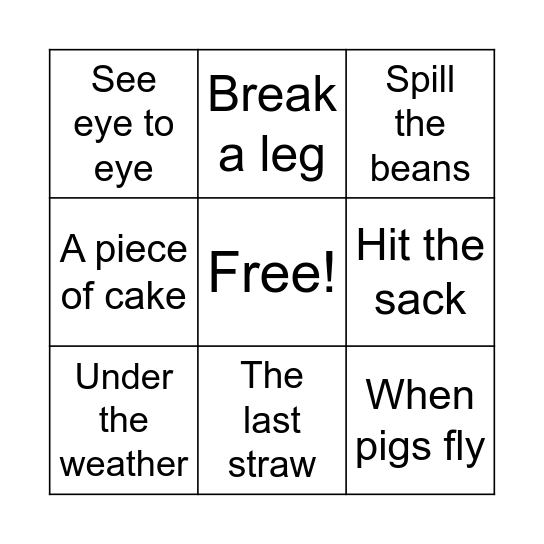 IDIOMS BINGO Card