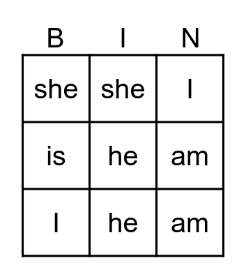 sight words Bingo Card