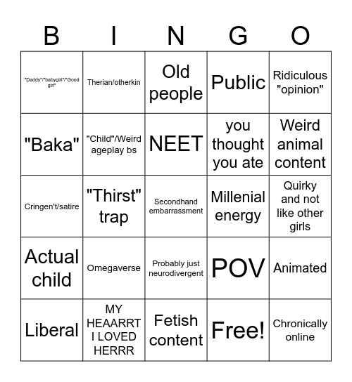 CRINGE BINGO Card