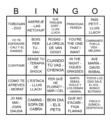 BINGO MUSICAL! Bingo Card