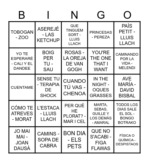 BINGO MUSICAL! Bingo Card