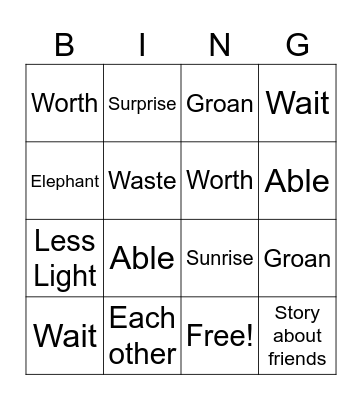 Untitled Bingo Card