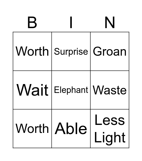 Untitled Bingo Card
