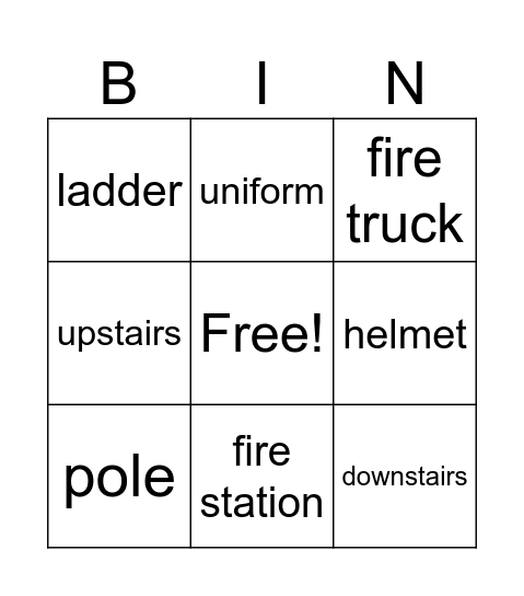 Fire Fighter Bingo Card