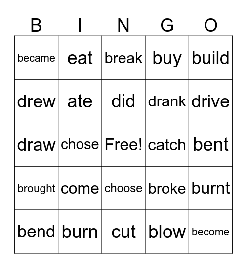 Verbs Bingo Card