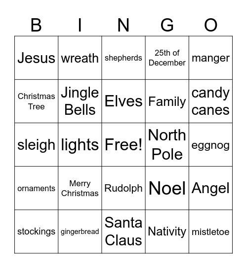 Norwood Senior's Christmas Bingo Card