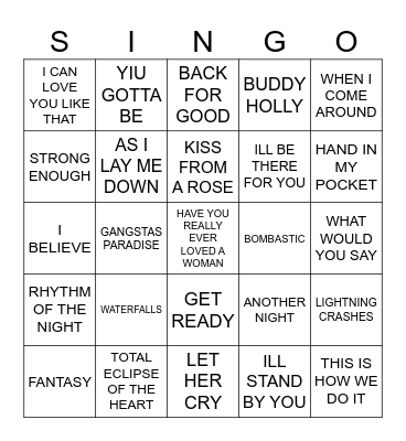 922 POP HITS 1995 Bingo Card