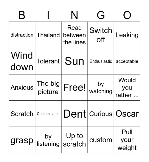 Recap Bingo Card
