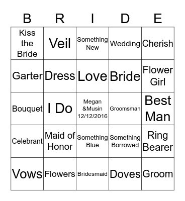 Megan's Bridal Shower Bingo Card