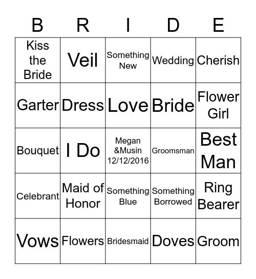 Megan's Bridal Shower Bingo Card
