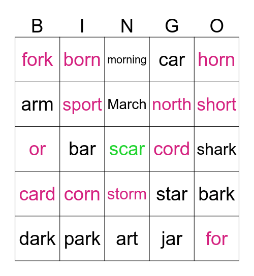 AR and OR Bingo Card