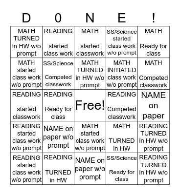 Responsibility Log Bingo Card