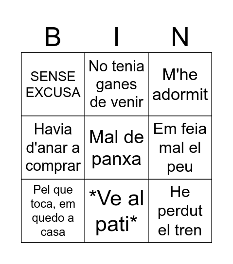 Bingo Excuses Marc Bingo Card