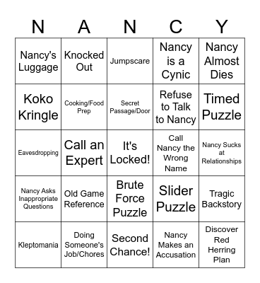 Nancy Drew: Mystery of the SevenKeys BINGO Card