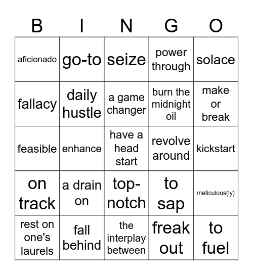 Productivity & Procrastination Bingo Card