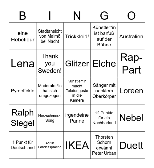 ESC 2024 Bingo Card