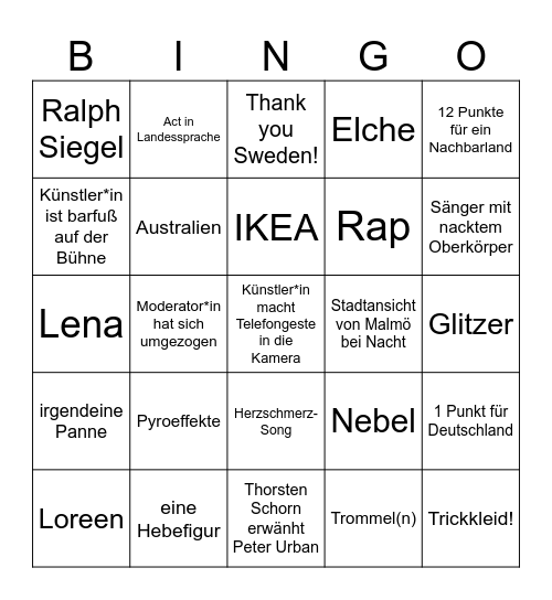 ESC 2024 Bingo Card