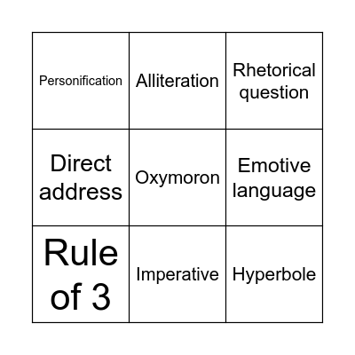 Language Features Bingo Card