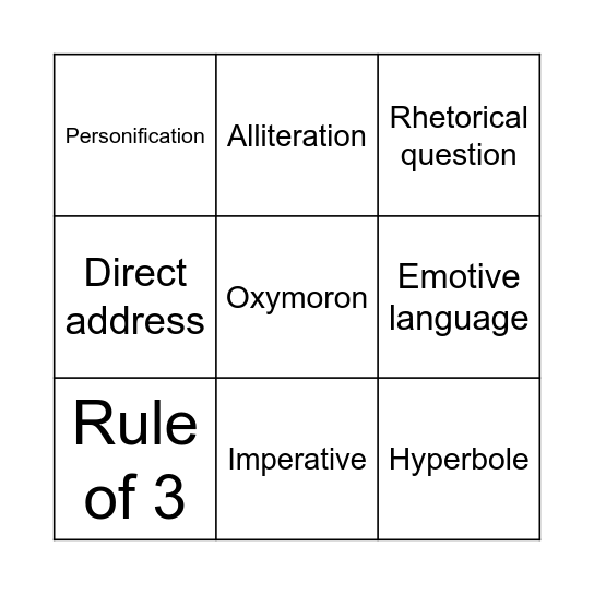 Language Features Bingo Card