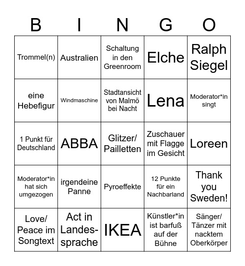 ESC 2024 Bingo Card