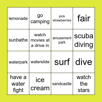 Summer Bingo Card