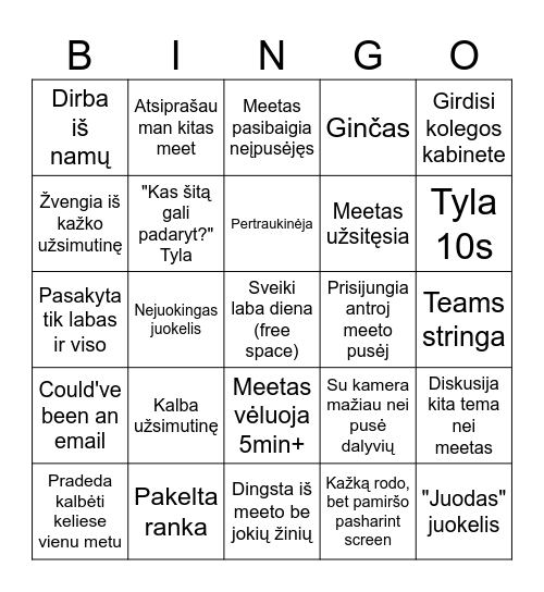 MS TEAMS Bingo Card