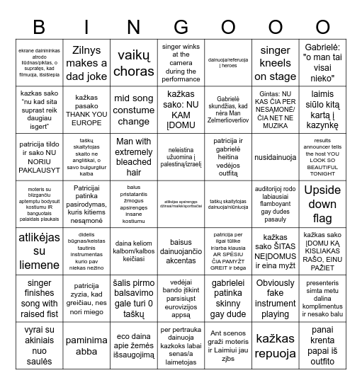 Eurovizijos pas Koldūnauskus Bingo Card