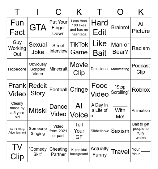 TikTok Bingo Card