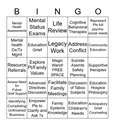 Social Work Roles Bingo Card