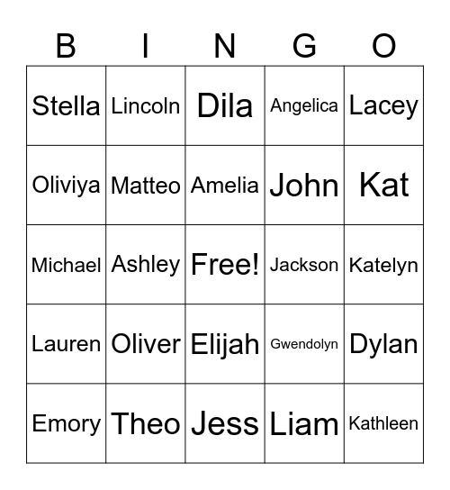 Kindergarten Club Bingo Card