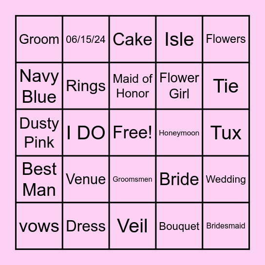 Bridal Bingo Card