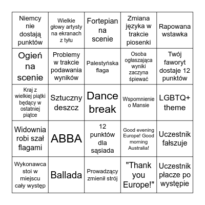 Eurowizja 2024 Bingo Card
