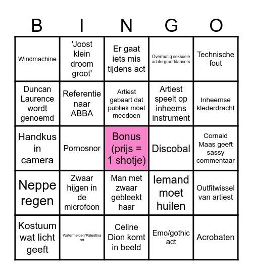 Dames 3 Eurovision Teambingo Card