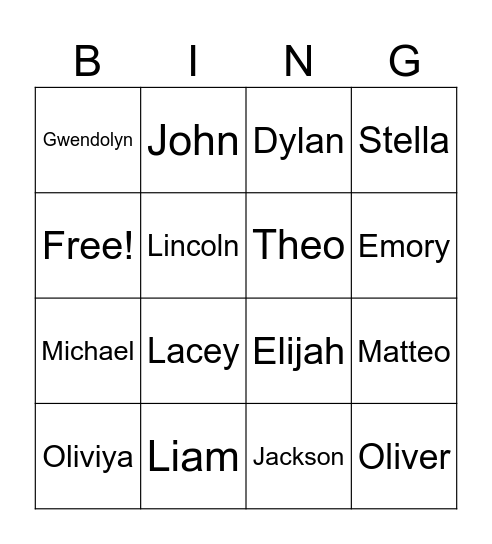 Kindergarten Club Bingo Card