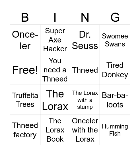 The Lorax Bingo Card