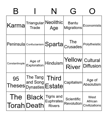 9th Grade Global Final Exam Bingo Card