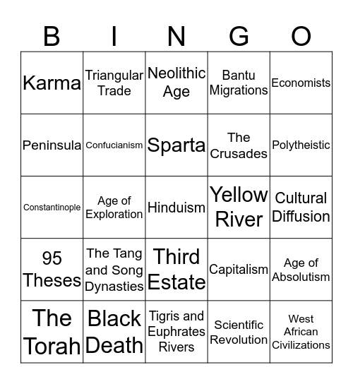 9th Grade Global Final Exam Bingo Card