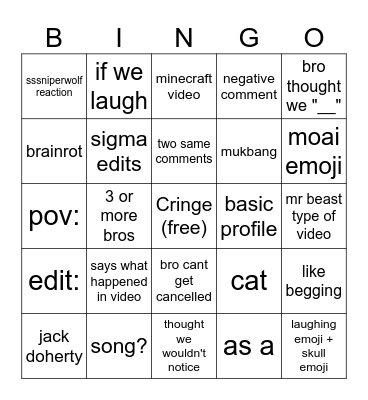 youtube shorts lol Bingo Card