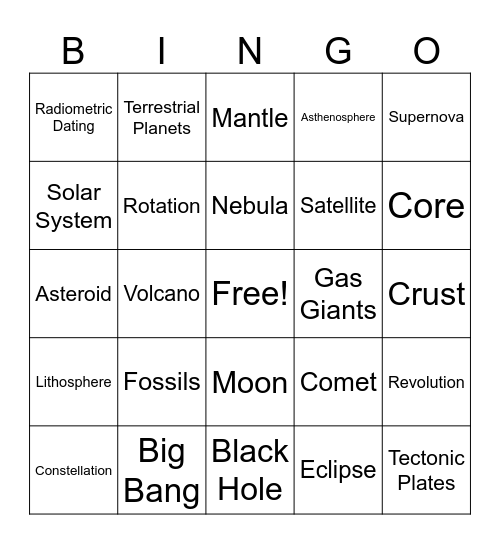 Earth & Space Sciences Bingo Card