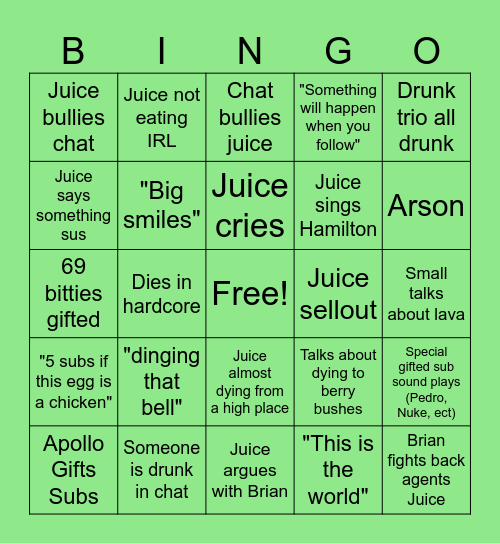 Juicesoar Bingo Card