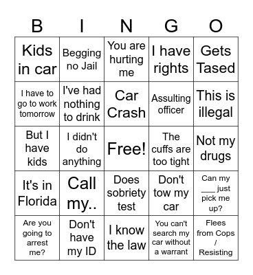 Police body cam Bingo Card